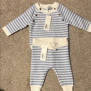 Janie and Jack Blue and White Striped Baby Sweater and Matching Pants NWT